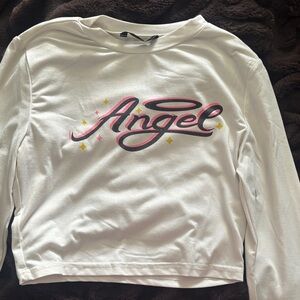 SHEIN Kids 'Angel' Long Sleeve Shirt - White